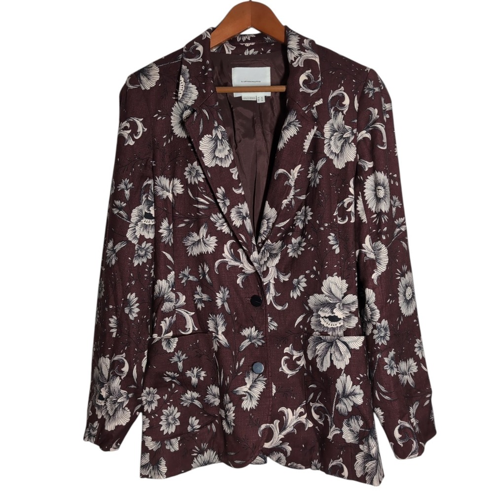 By Anthropologie Printed Linen Blazer Women 12 Floral Dark Academia Cottagecore